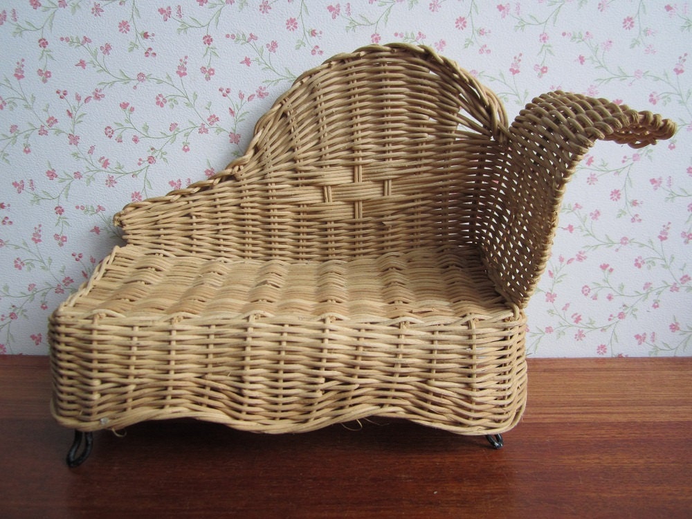 Vintage Wicker Rattan Deck Chair Doll Furniture High Back