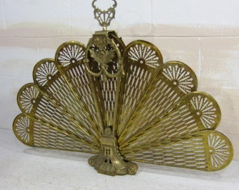 Brass Fireplace Screen, Art Deco, Hollywood Regency