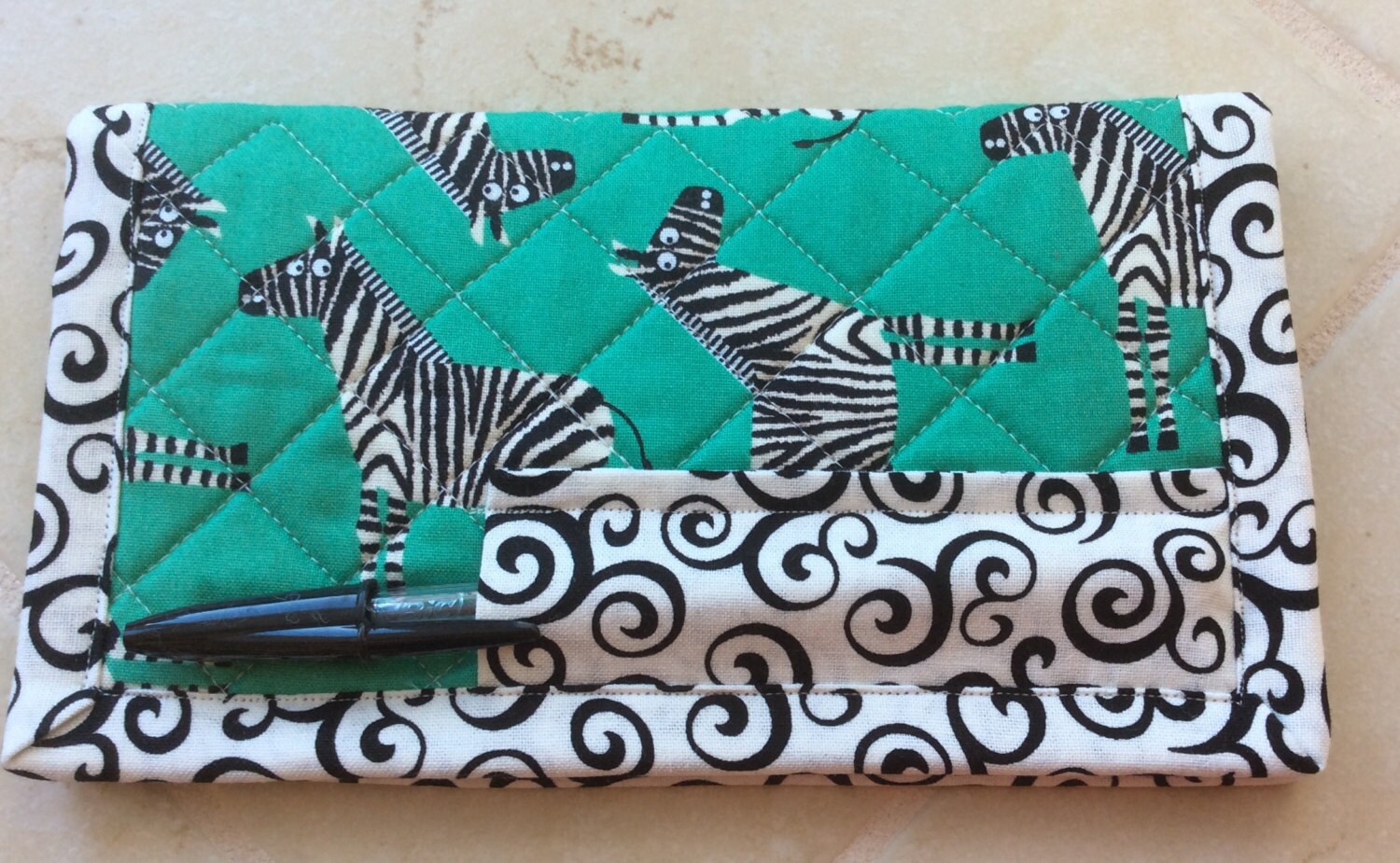 Quilted Checkbook Cover Zebra Checkbook Cover by TheBattyQuilter