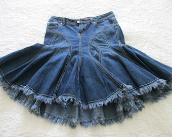 Denim gored fringed skirt size 1
