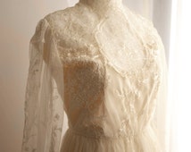Ivory White Lace High Neck Victorian Sheer Long Maxi Dress Wedding Gown ...