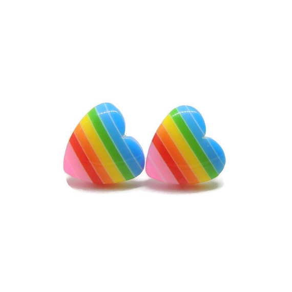 Rainbow Heart Earrings Plastic Post Earrings for Metal