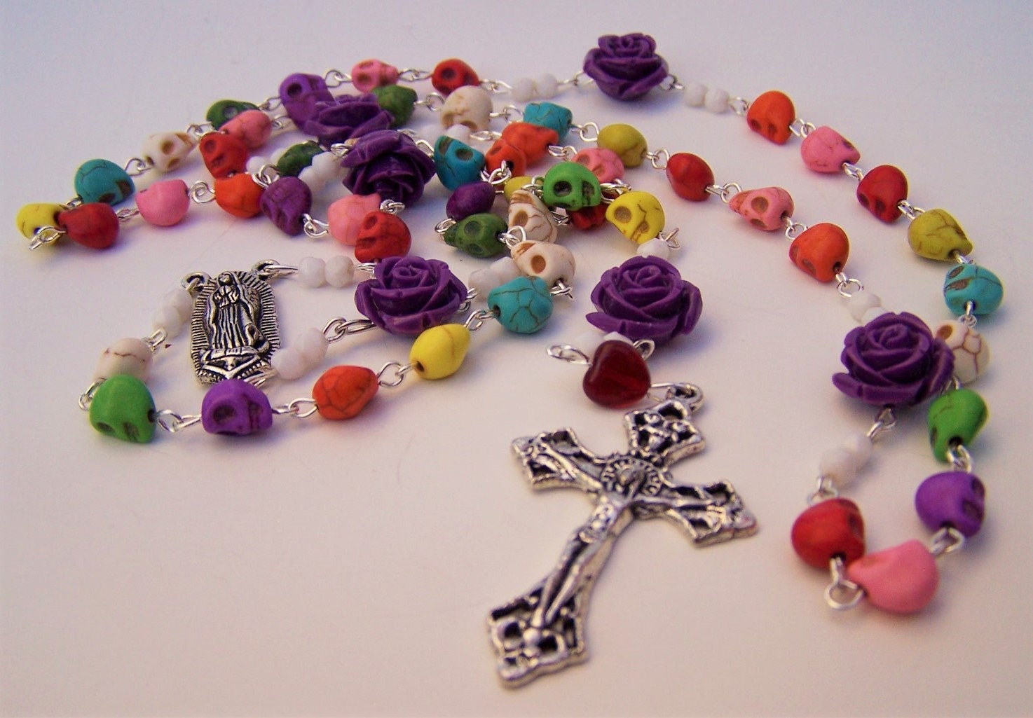 Colorful Day Of The Dead Sugar Skull Rosary in Honor of Our