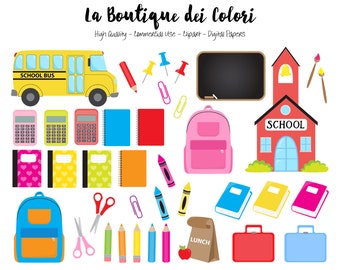 Kids Back to School Clipart, Digital illustrations PNG, Study, School Clip art, Teachers Planner Stickers Commercial Use