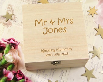 Personalised Wedding Memories Wooden Box - Wedding Gifts, Nostalgic Gifts, Couples Box, Wedding Keepsake Box, Engraved Wedding Boxes