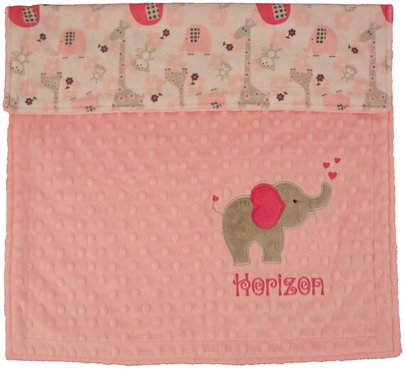 Personalized Baby Blanket Elephant Minky Blanket Pink and