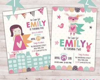 Supergirl birthday invitation, Girl superhero invitation, Superheo birthday party printable, Supergirl card, Superhero invitation.