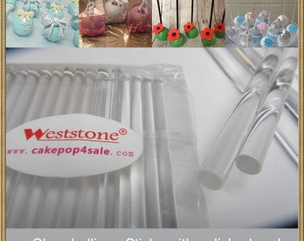100pcs 6" (15cm) Crystal Clear Lollipop Sticks For Cake Pops or Lollipop Candy - Solid acrylic