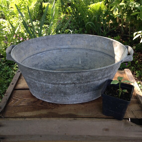 Vintage galvanized small wash tub with handles~cottage~garden~wedding ...