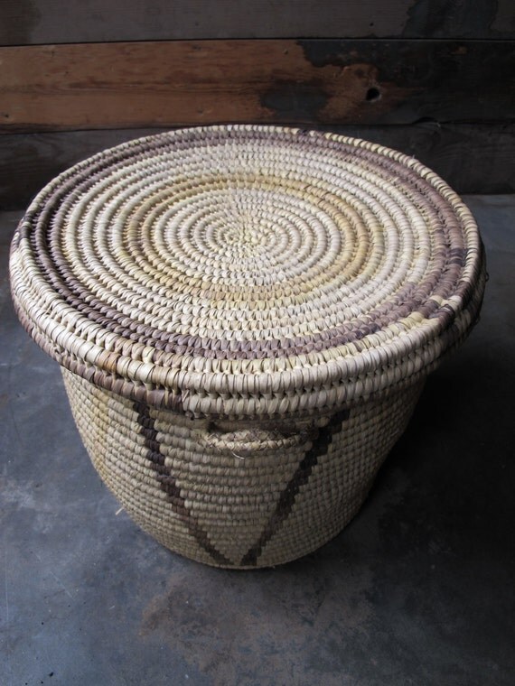 Vintage Woven Tribal African Basket with Lid Large
