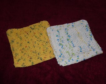 Hand Knit Dishcloths - set of 2 - 1 country print and 1 sumer prints
