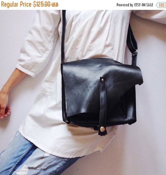 ON SALE Black Leather Messenger Bag Cross Body by KaroEva on Etsy