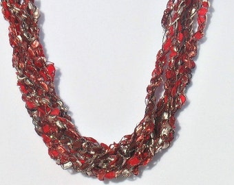 Ladder Yarn Necklace, Ribbon Necklace, Crochet Necklace, Adjustable Length, Burgundy, Red, Trellis Necklace, Womans, Gift for Her, #019