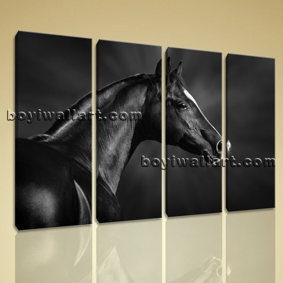 Items similar to 4 Panels Framed Dark Horse Painting Hd Print On Canvas