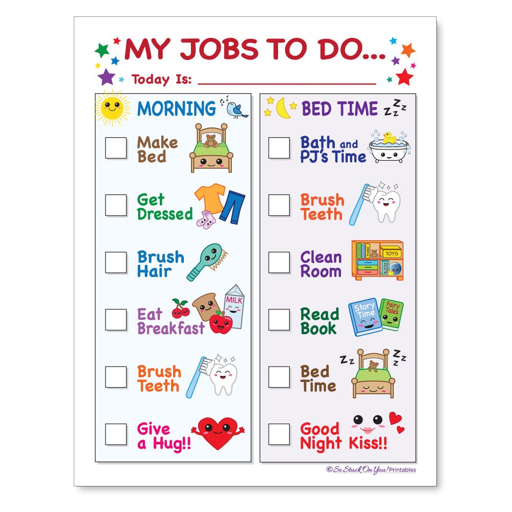 Routine Chore Chart for Morning and Bedtime Instant Download