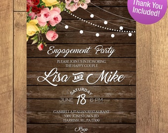 Rustic Engagement Party Invitation, Hanging Lights. Rustic Wedding, I DO BBQ, Rustic Engagement Party Invitation