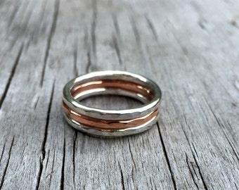 Silver Stacking Rings, Copper Stacking Rings, Sterling Silver Ring, Hammered Rings, Stacking Rings, Copper Rings, Ring Set, Stacker Rings