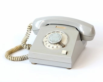 German RFT telephone, vintage phone, gray GDR phone, 70s rotary phone, gray rotary phone