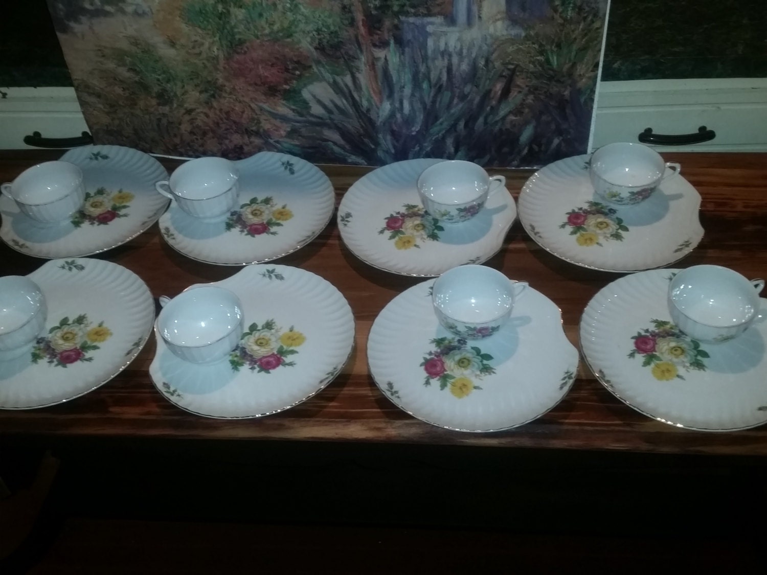 Mid Century Hand Painted Japanese China Snack Luncheon Plate and Cup