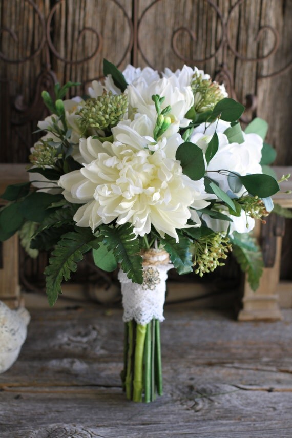 Cream Dahlia Hydrangea & Eucalyptus by FloralDesignsbyTrish