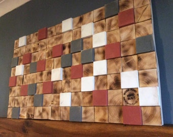 Handmade Solid Reclaimed Wood Wall Art Wall Sculpture 3D Geometric Design
