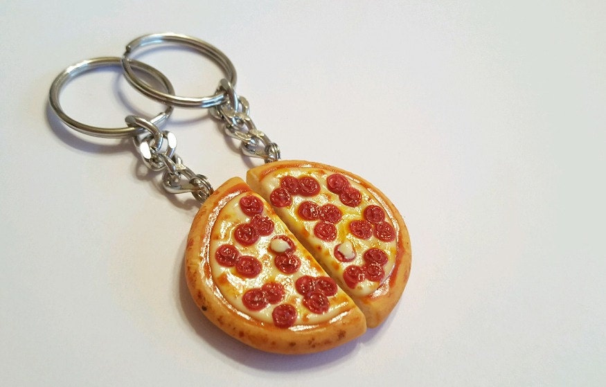 Pepperoni Pizza Halves Key Chains Polymer by GuiltfreeDecadence