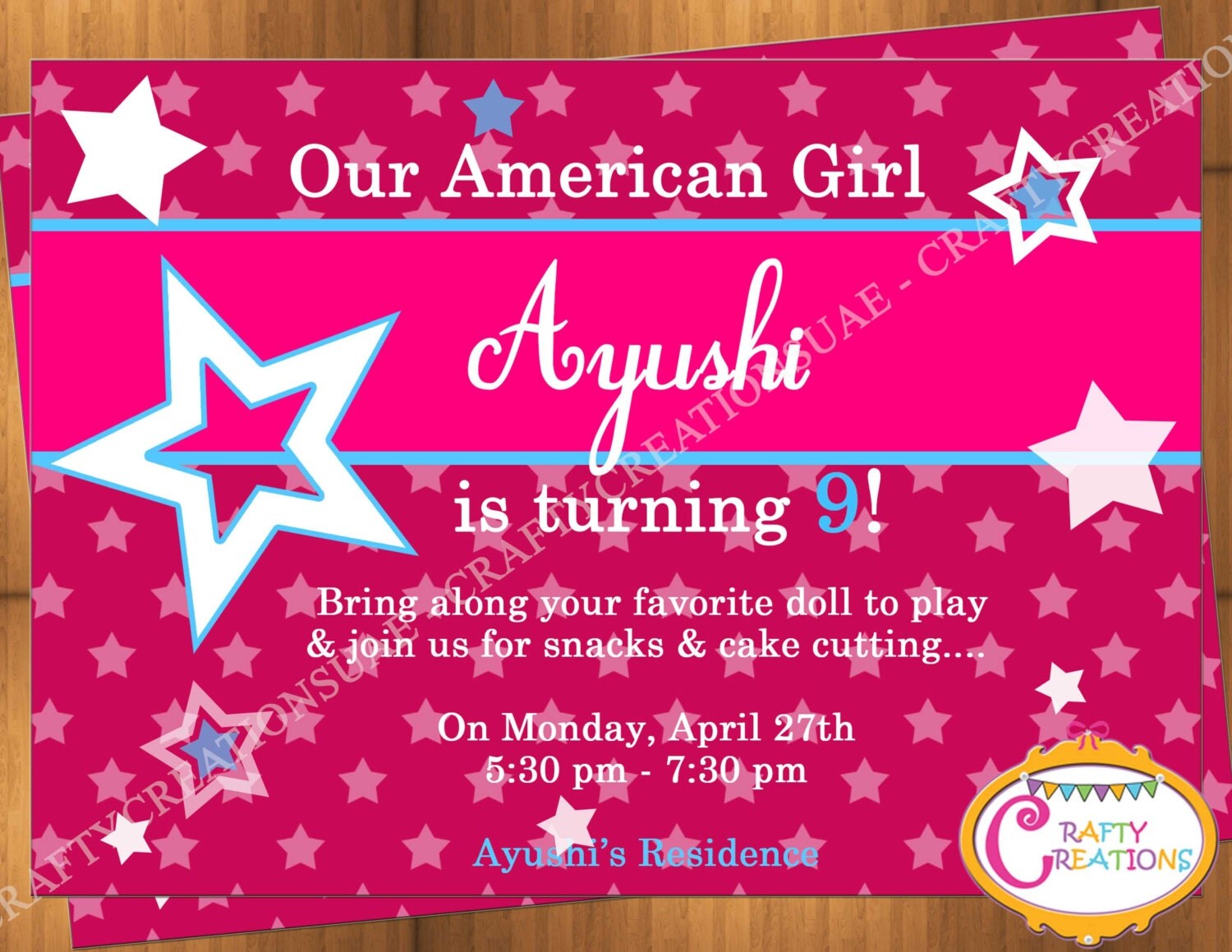 American Girl Invitation American Girl Theme Birthday