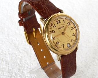 Vintage mens watch, Gold plated RAKETA, Rare Luxury Watch, mechanical watch, anniversary gift, Golden dial watch, Woman Watch