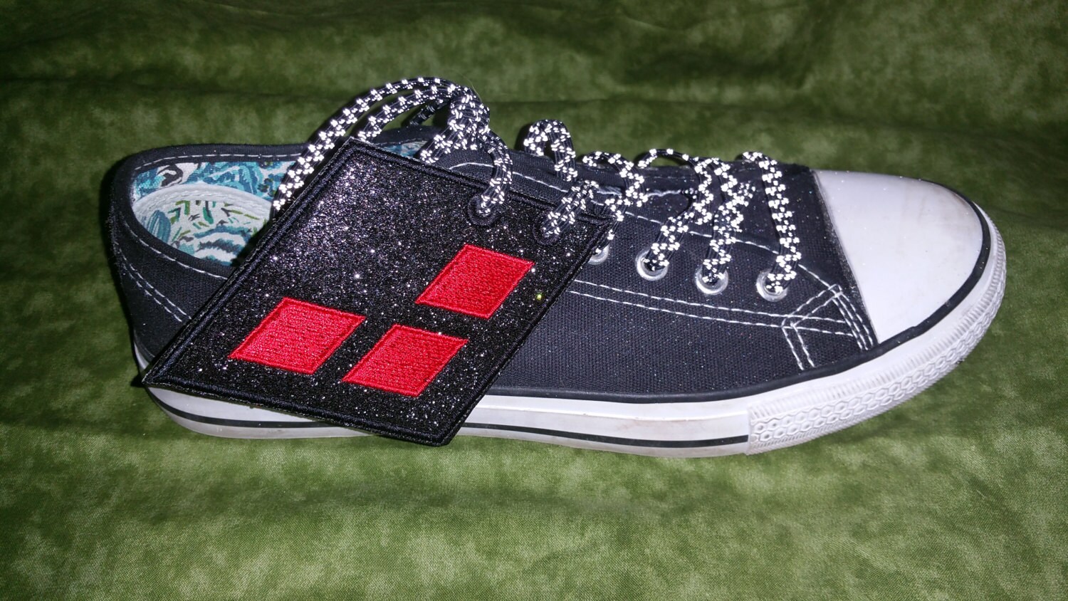 Harley Quinn inspired shoe wings in the hoop digital