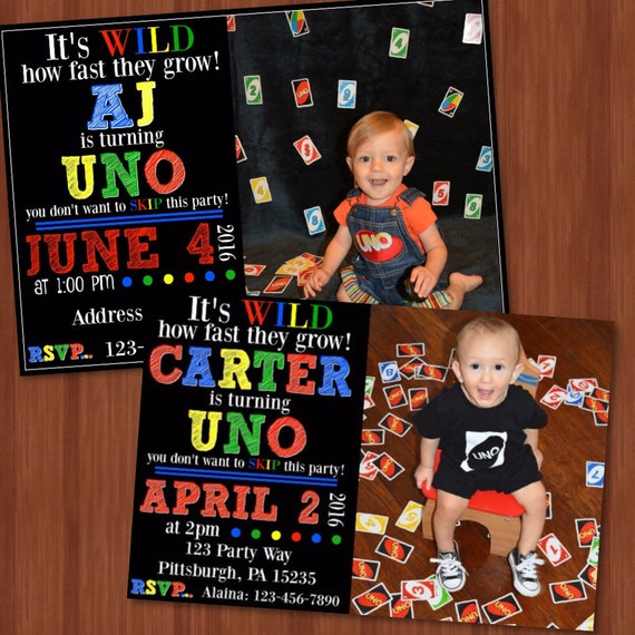 UNO Themed Birthday Party Invitation UNO One Year Old