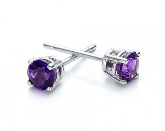 1 carat Amethyst stud earrings-Purple earrings-Handmade Amethyst stud earrings-14 k white gold earnings-Natural Amethyst-Present for here