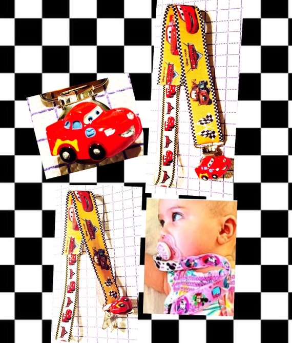 Disney CARS McQueen Baby PACIFIER CLIP fits all by PaciCraze