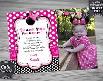 Minnie Mouse Thank you card, Minnie, Thank you card, Minnie Pink Thank you, Minnie Birthday, Polka Dot