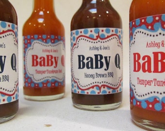 Dr Seuss inspired Baby Shower favors pick your label First Birthday Adoption Birth Announcement , set of 12 Personalized BBQ or Hot Sauces
