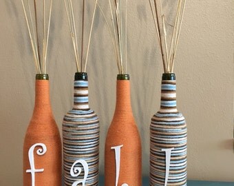 Fall wine bottles, decorative wine bottles, Fall decor, fall decorations, Autumn decor, wine bottle decor, Fall centerpiece, centerpieces