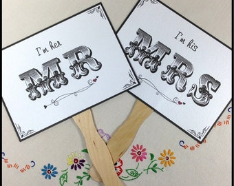 Paddle Fans, Double Sided Wedding Sign, Black and White Wedding Sign, Mr & Mrs Wedding Sign, Thank You Wedding Sign, Photo Prop Signs