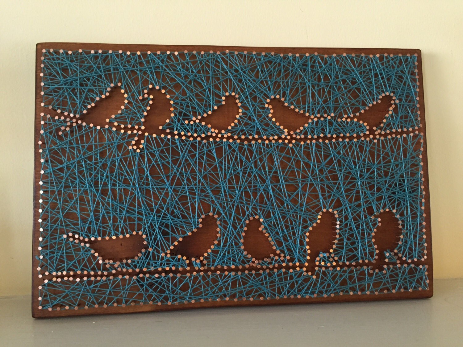 Birds on a Wire Copper Nail String Art
