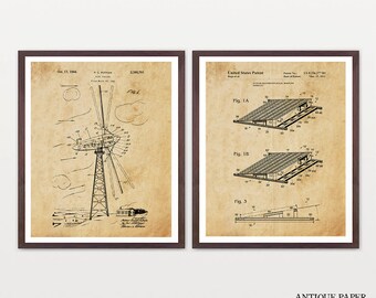 Renewable Energy Patent Collection - Solar Power - Solar Patent Art - Wind Turbine - Wind Turbine Patent - Wind Turbine Art - Energy Poster