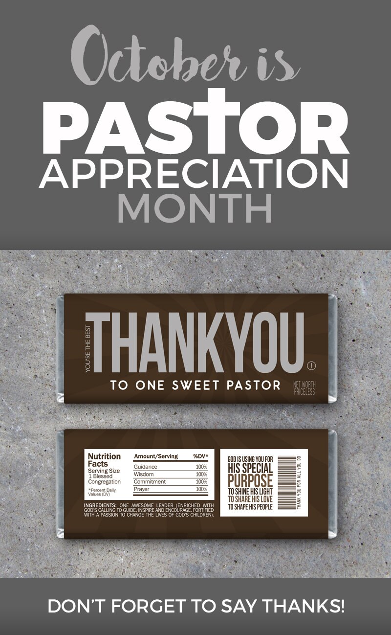 THANK YOU Pastor Appreciation Candy Bar Wrappers Printable