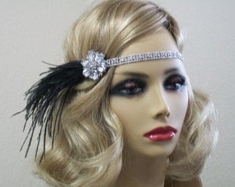 1920s Flapper headpiece, 1920s dress, Gatsby headband, 1920s headband, Feather headband, 1920s accessories, Roaring 20s dress, Jazz Age
