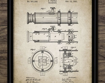 Telescope Patent Print - 1891 Telescope Design - Vintage Telescope - Navigation - Astronomy - Single Print #1012 - INSTANT DOWNLOAD