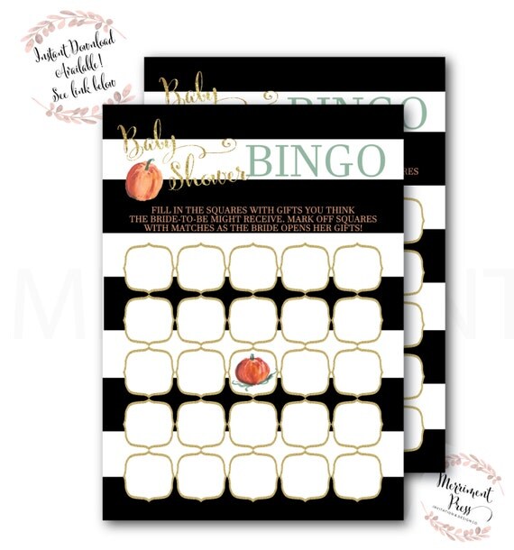 Pumpkin Baby Shower Bingo // Little Pumpkin // Games // Striped // Black and White // Gold Glitter // Printed // NANTUCKET COLLECTION Il_570xn