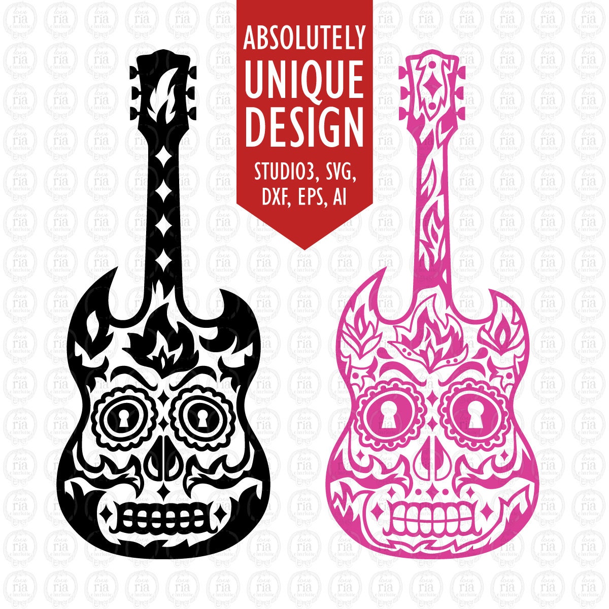 Download Sugar skull & tribal 2 designs guitar SVG DXF studio3 eps