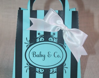 Bridal Shower Favor Bags in blue with white Ribbon