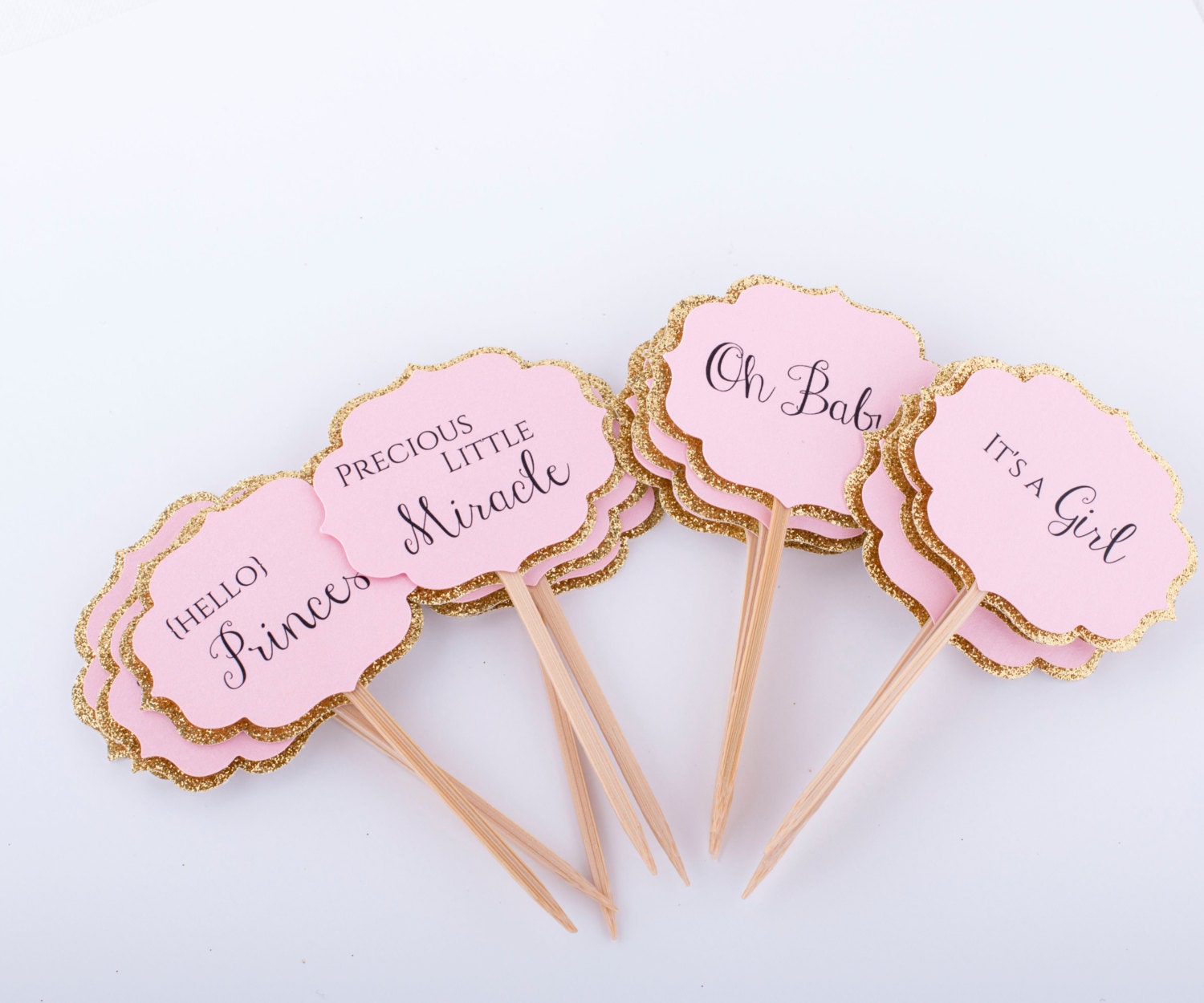 for baby shower decoration girl Shower Gold Decorations Cupcake Baby Pink Toppers and