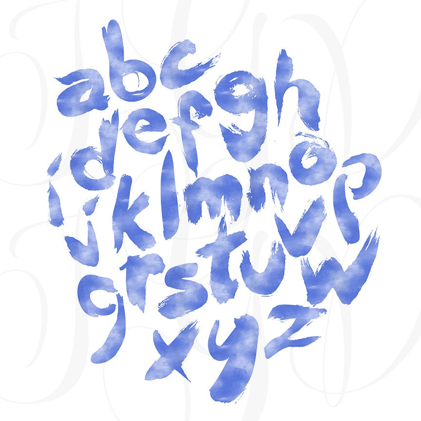 blue watercolor alphabet clip art brushed letters paint