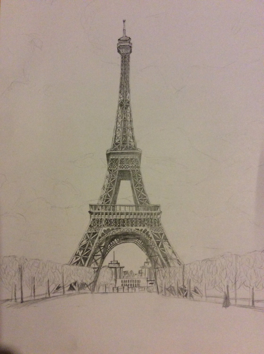 Detailed drawing of the Eiffel Tower. A4 pencil Art. Original