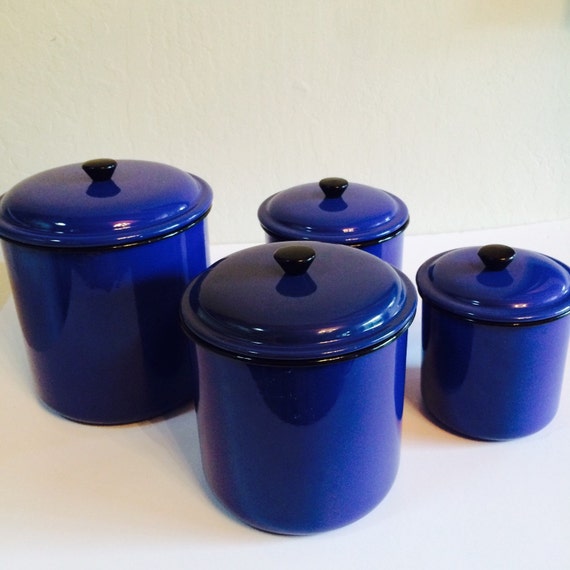  Kitchen  Enamel  Canister Set  Blue  Enamelware  Nesting Canister