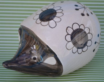 Vintage David Sharp Rye Pottery England Hedgehog String Dispenser Shelf Standing Kitchen Storage Atomic Inspired Pattern with Flowers!