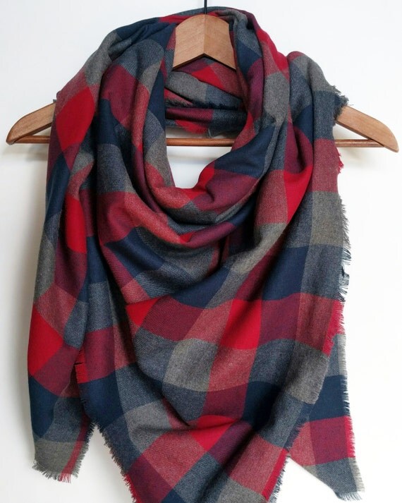 Plaid Blanket Scarf Burgundy Blanket Scarves by FashionelleStudio